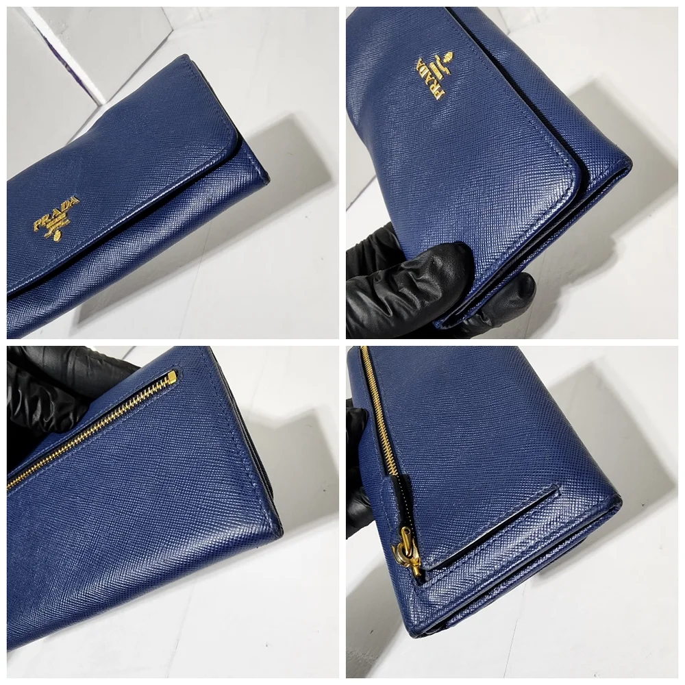 Prada Saffiano Leather Continental Wallet Blue